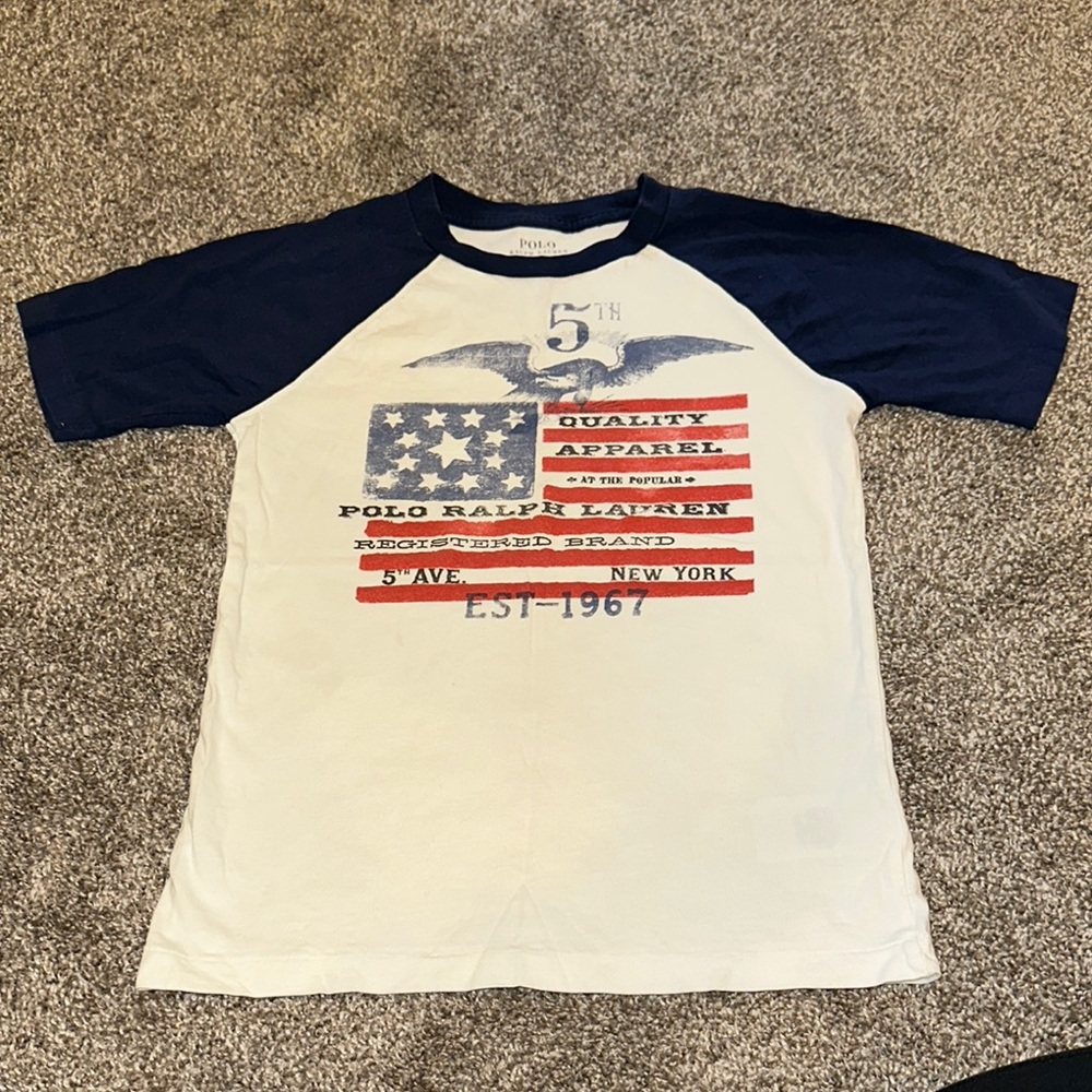 Polo by Ralph Lauren White and Blue Short Sleeve Tee